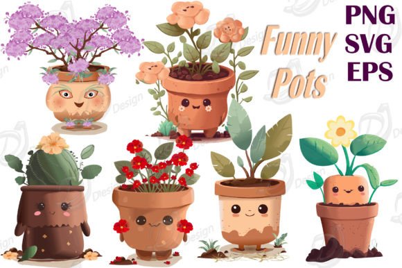 Bring Playful Charm to Your Projects with Funny Terracotta Flower Pot Cliparts