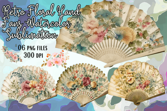 Charming Vintage Flair: Elevate Your Projects with Retro Floral Hand Fans Watercolor