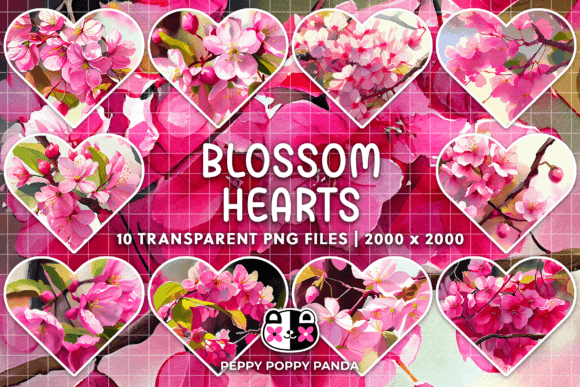 Cherry Blossom Watercolor Hearts Clipart: Soft & Versatile