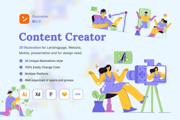 Elevate Your Digital Projects with the Content Creator Illustration Pack