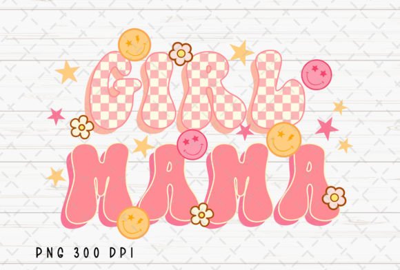 Girl Mama Retro Mom Checkered Smiley PNG: A Design Asset with Character