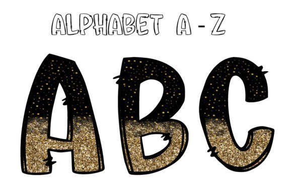 Gold Glitter Doodle Alphabet Letters: A Creative Font for Bold Projects