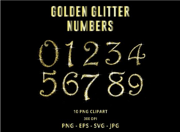 Golden Glitter Numbers Set Clipart: A Sparkling Design Asset
