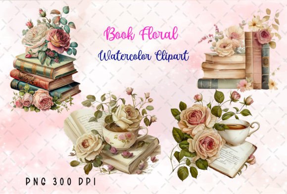Integrating Floral Rose Books Stack Watercolor PNG into Your Design Projects