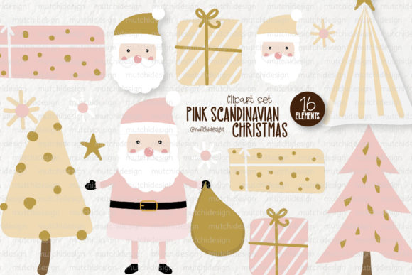 Pink Scandinavian Christmas Clipart: A Modern Holiday Design Asset