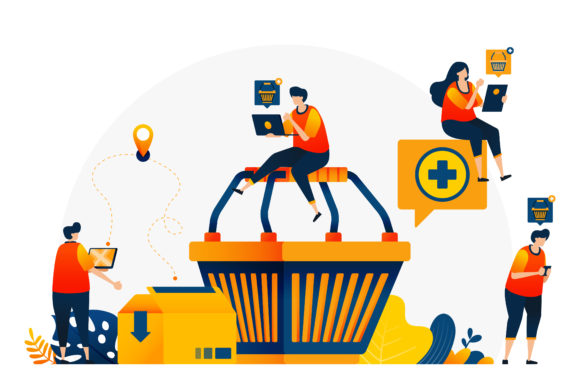 Shopping Cart Delivery Illustrations: E-commerce Visuals