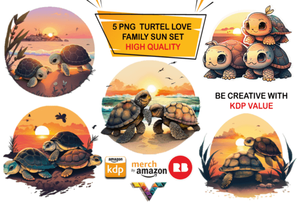 Unleashing Creativity with Family Turtles Sunset Illustration 5 PNG