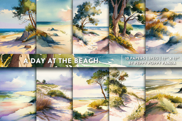 Watercolor Beach Day Backgrounds: A Fresh Set for Creative Projects
