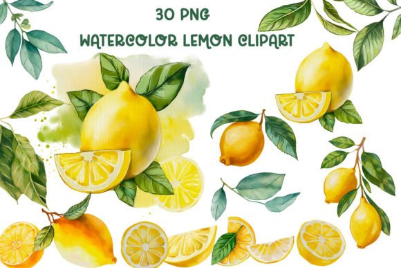 Watercolor Yellow Lemon Clipart, Citrus: A Fresh Design Asset